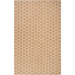Reversible Indoor Outdoor Natural 4 ft. x 6 ft. Honeycomb Contemporary Area Rug
