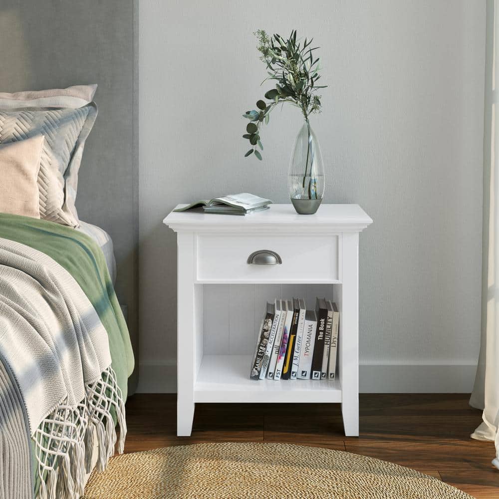 Acadian White Solid Wood 24'' Wide Nightstand with Drawer