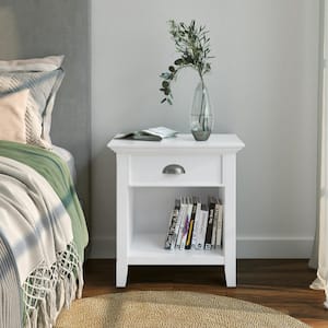 Acadian Solid wood 24 in. Wide Rustic Bedside Nightstand Table in White