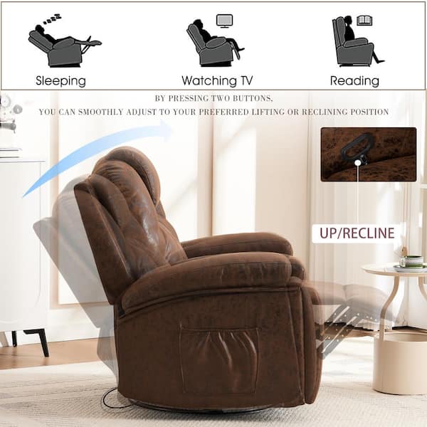 Boyel Living Brown Faux Leather Recliner Chair with Hidden Cup