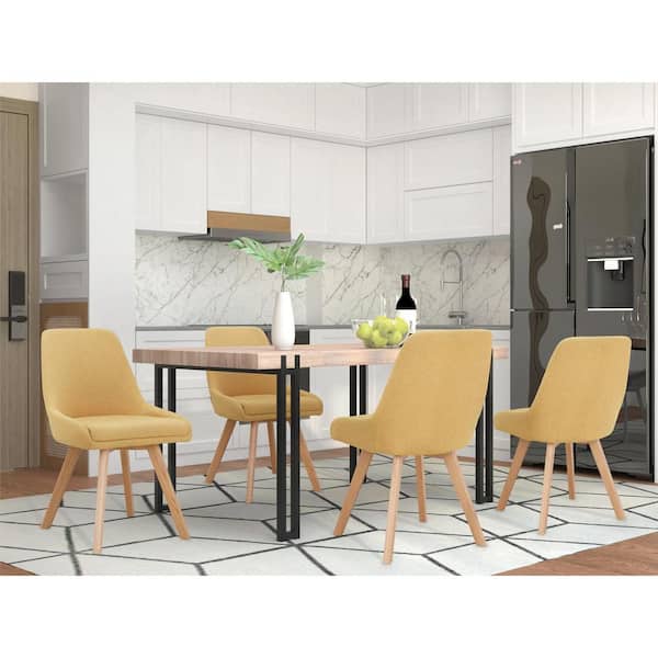 RenHome Thora Dining Chair, Mustard/Oak Legs, Set of 2