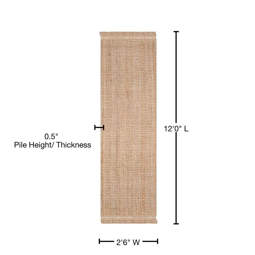 Natural Jute 2'6" x 12' Braided Runner Rug