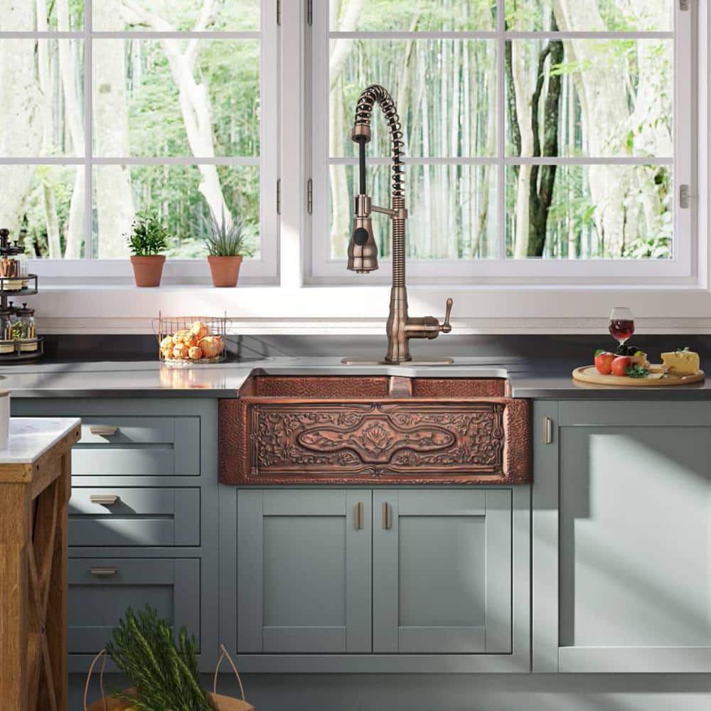 Copper Bronze Pull-Out Spray Kitchen Faucet with Spring Design
