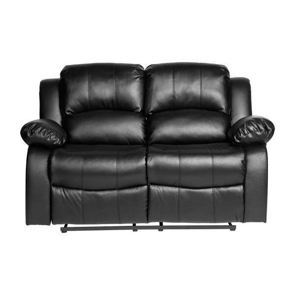 EVERGLADE HOME Bianca 62.5 in. W Flared Arm Faux Leather Straight Double Reclining Loveseat in Black