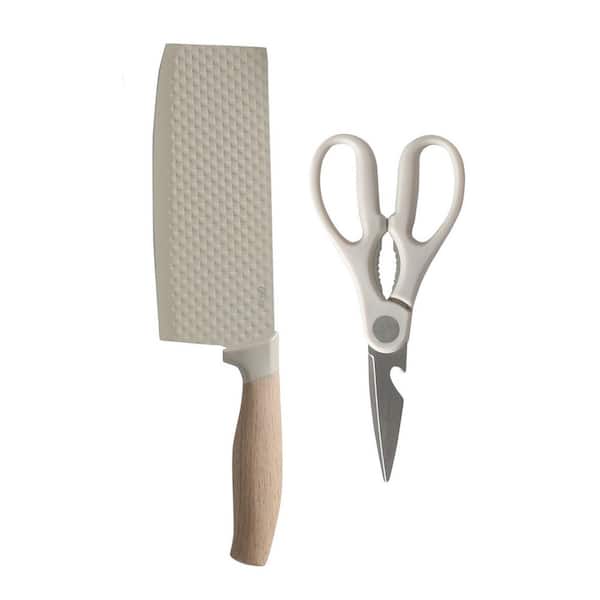 3 Piece Stainless Steel Cleaver and Shears Set in Beige