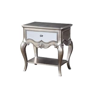 27.99 in. Silver 1-Drawer Wooden Nightstand