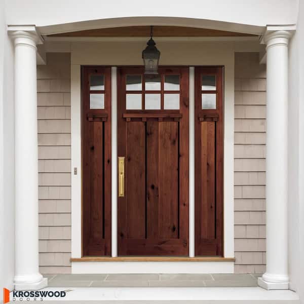 70 in. x 96 in. Knotty Alder Right-Hand/Inswing 6 Lite Clear Glass Red Mahogany Stain Wood Prehung Front Door w/ DSL DS