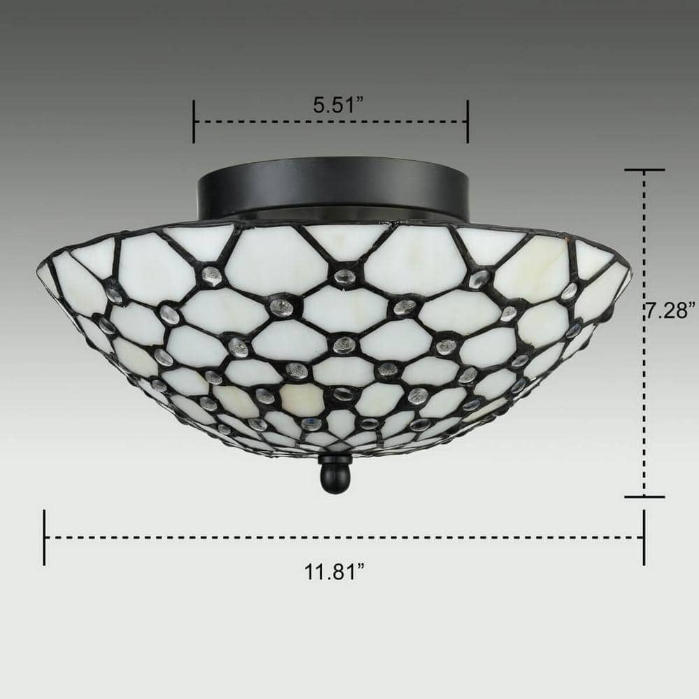 Tiffany Style Black and Multicolor Stained Glass Flush Mount Light