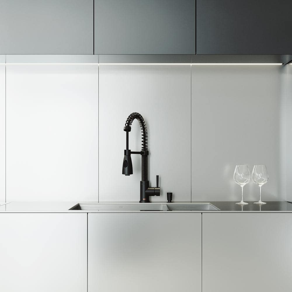 Matte Black 19" Pull-Down Sprayer Kitchen Faucet with Soap Dispenser
