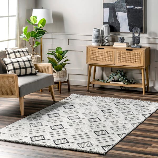 Madge Contemporary Tiled Fringe Area Rug Gray 5 ft. x 8 ft. Area Rug