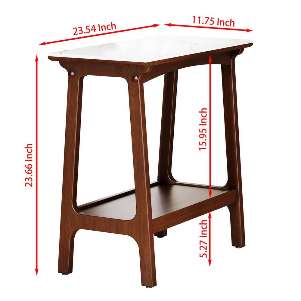 Josiah Retro 23.54 in. Walnut Rectangle Stone End Table with Storage Shelf - thumbnail 4