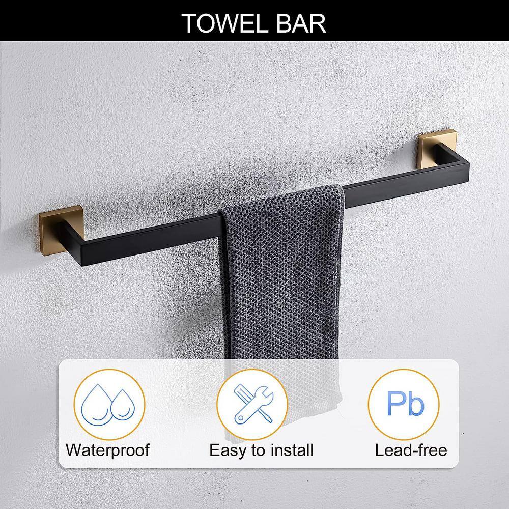Black and Gold Wall Mounted 5-Piece Bathroom Hardware Set