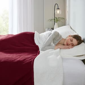 Fleece to Sherpa Burgundy Fleece Full Electric Blanket