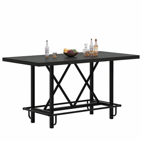 BYBLIGHT Kearsten 60-Bottle Black Bar Footrest Bar Table