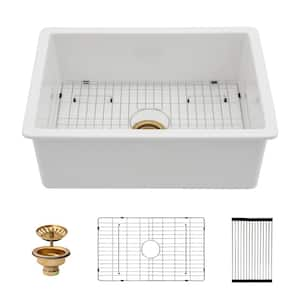 27x19 in. Topmount Drop-in/Undermount Single Bowl White Porcelain Ceramic Kitchen Sink Basin with Bottom Grid