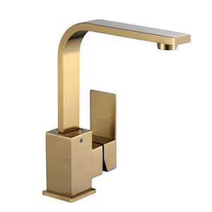 Modern Single-Hole Bar Faucet 1-Handle with Water Supply Line in Gold