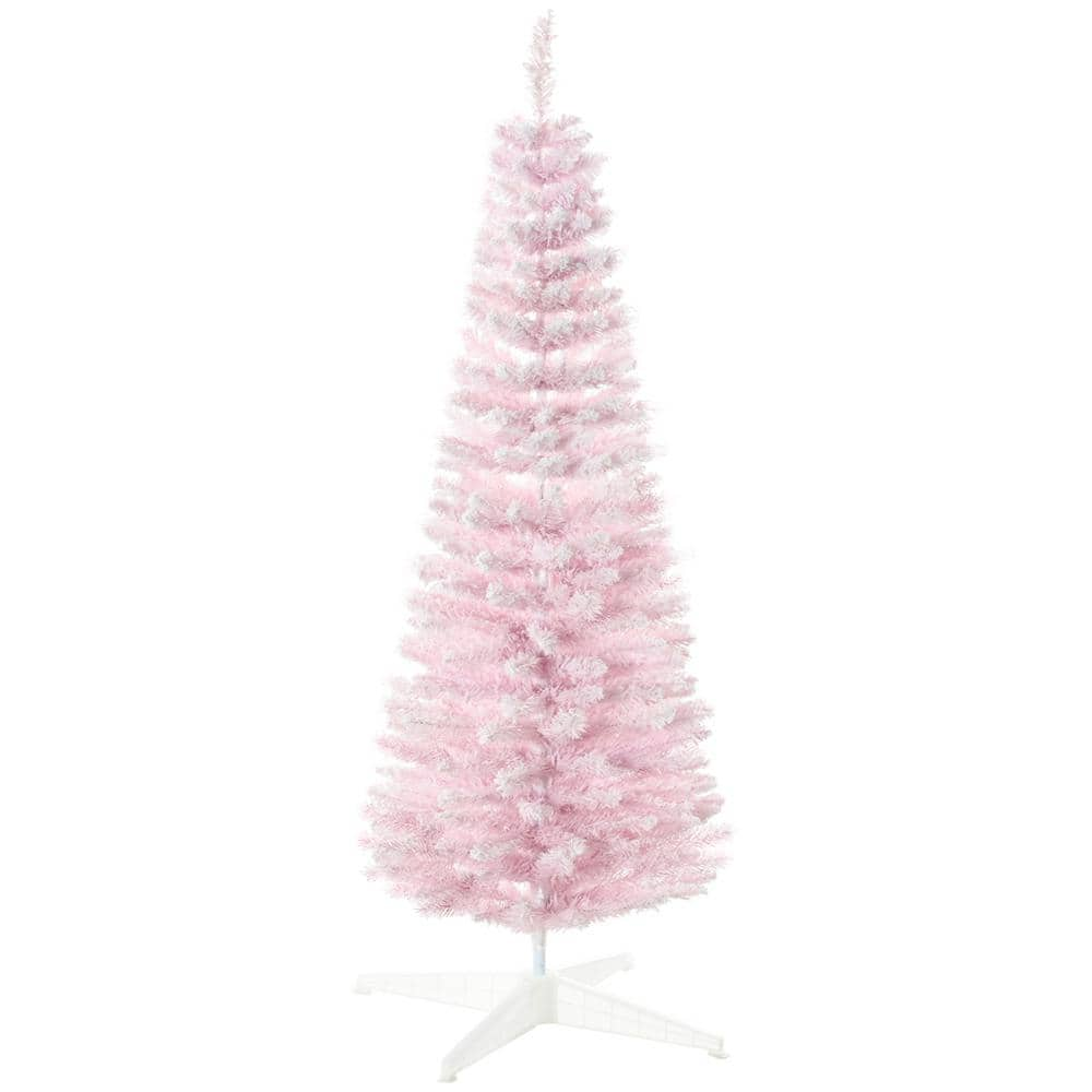 HOMCOM 5 ft. Unlit Pink Artificial Christmas Tree with Realistic ...