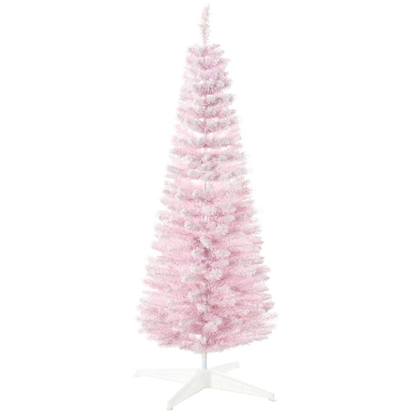 HOMCOM 5 ft. Unlit Pink Artificial Christmas Tree with Realistic ...