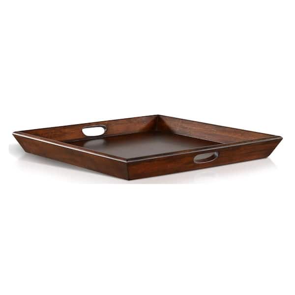 Odel Dark Brown Square Mahogany Wood 27 in. Decorative Serving Tray
