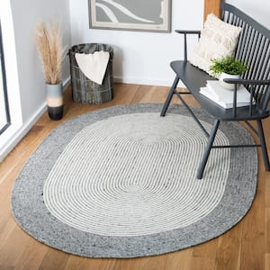 Braided Gray/Ivory 5 ft. x 7 ft. Oval Striped Area Rug