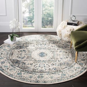 Evoke Doormat 3 ft. x 3 ft. Gray/Ivory Round Border Medallion Distressed Area Rug