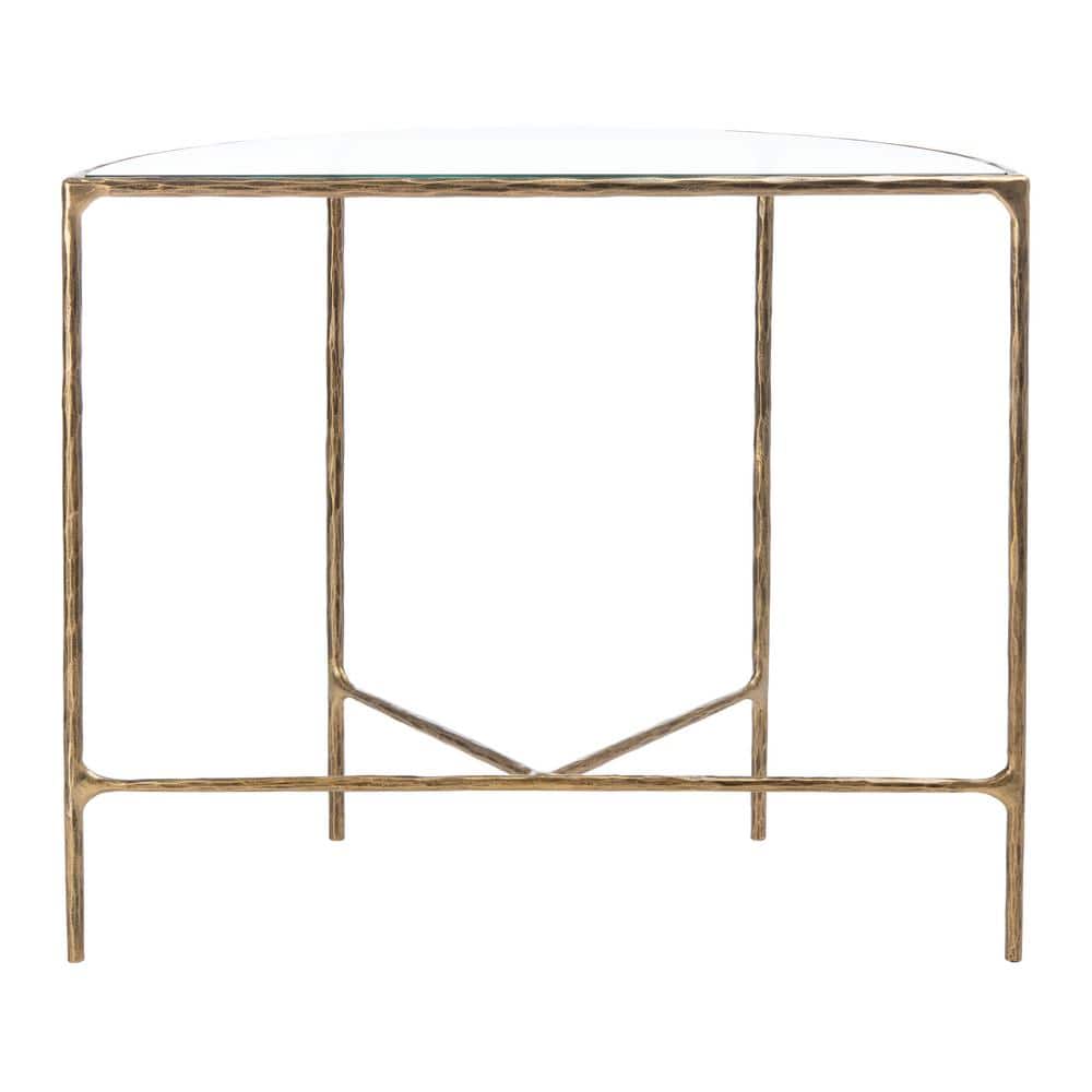 Aristocratic Brass Demilune Console Table with Sleek Glass Top