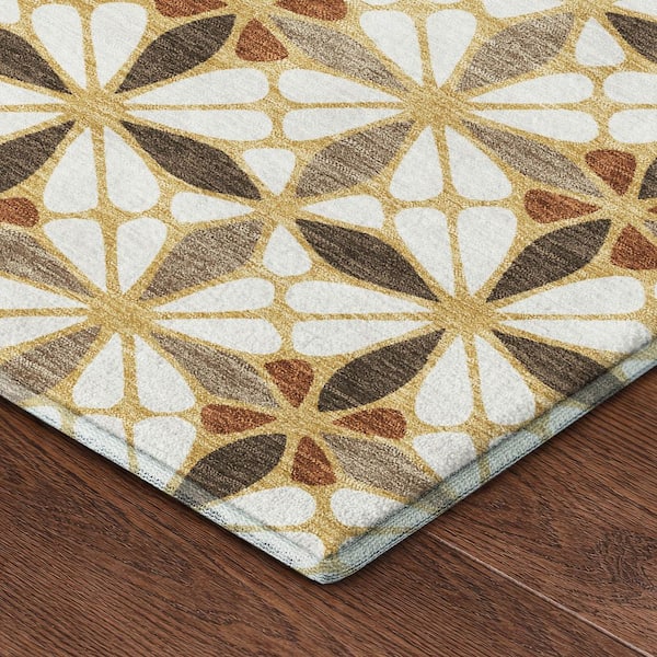 Mayfield Premium Machine Washable Abstract AMF2469 Gold 8 ft. x 10 ft. Area Rug
