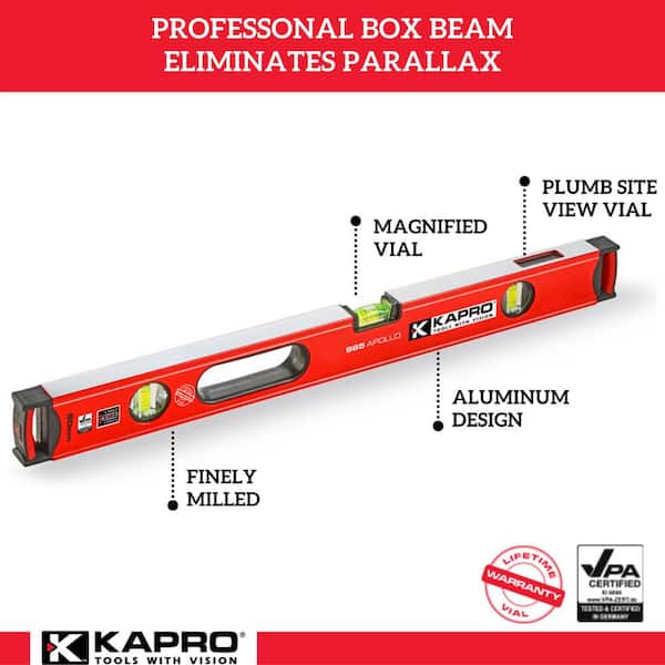 24 in. Professional Aluminum Box Level with Magnified Vial and Plumb Site
