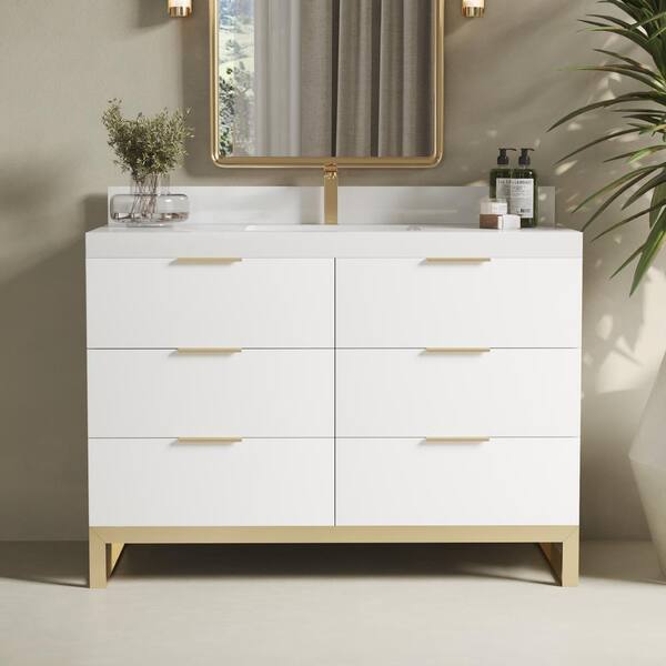 Urban Woodcraft Hammond 48 in. W x 22 in. D x 33.5 in. H Single Bath Vanity in White with White Quartz Counter Top with White Basin