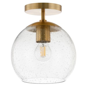Bartlett 9 in. Brass Semi-Flush Mount with Seeded Glass Shade
