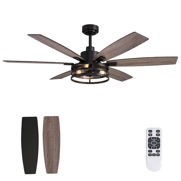LuminFan 60 in. Indoor Matte Black Layered Caged Ceiling Fan with Light Kit, Reversible Blades and Remote Included