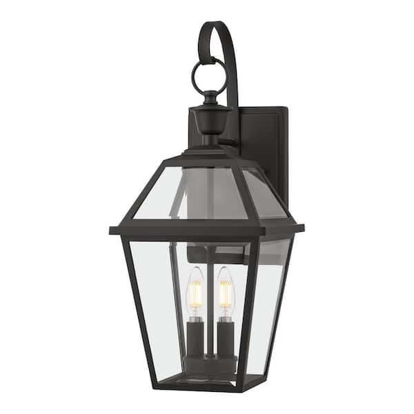Home Decorators Collection Glenneyre 20.25 in. Matte Black French Quarter Gas Style Hardwired Outdoor Wall Light Lantern Sconce