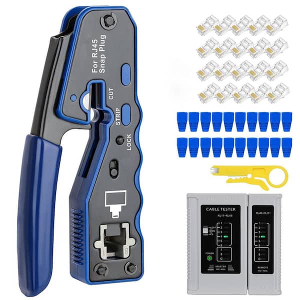RJ45 Crimp Tool Kit Ethernet Crimper for Cat5e Cat6 Cat6a 8P8C Modular Connector All-in-One Cat6 Crimping Tool Tester