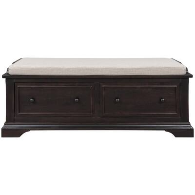 Freya Wood Hallway Bench Espresso with 2-Drawers and Removable Cushion 16.3 in. H x 43 in. W x 16 in. D