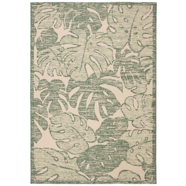 SAFAVIEH Courtyard Beige/Green 5 ft. x 8 ft. Floral Indoor/Outdoor Patio  Area Rug