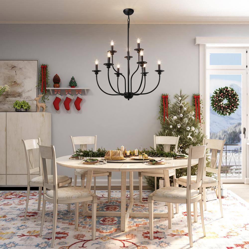 Elegant Black 9-Light 2-Tier Candle Chandelier