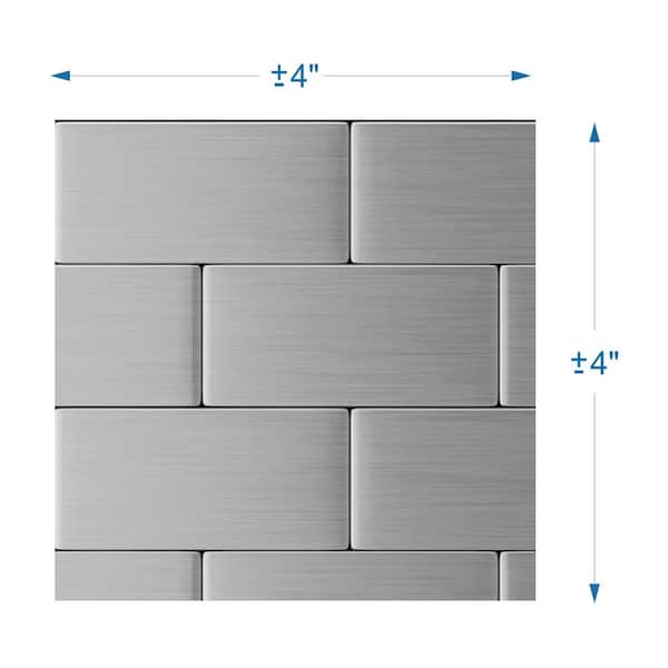 SpeedTiles Take Home Sample Brick Stainless 4 in. x 4 in. Metal Peel and Stick Wall Mosaic Tile 0.11 sq. ft. Each