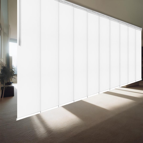 EMOH Alabaster 120 in. - 218 in. W x 116 in. L Adjustable 10-Panel White Double Rail Panel Track with 23.5 in. Slates