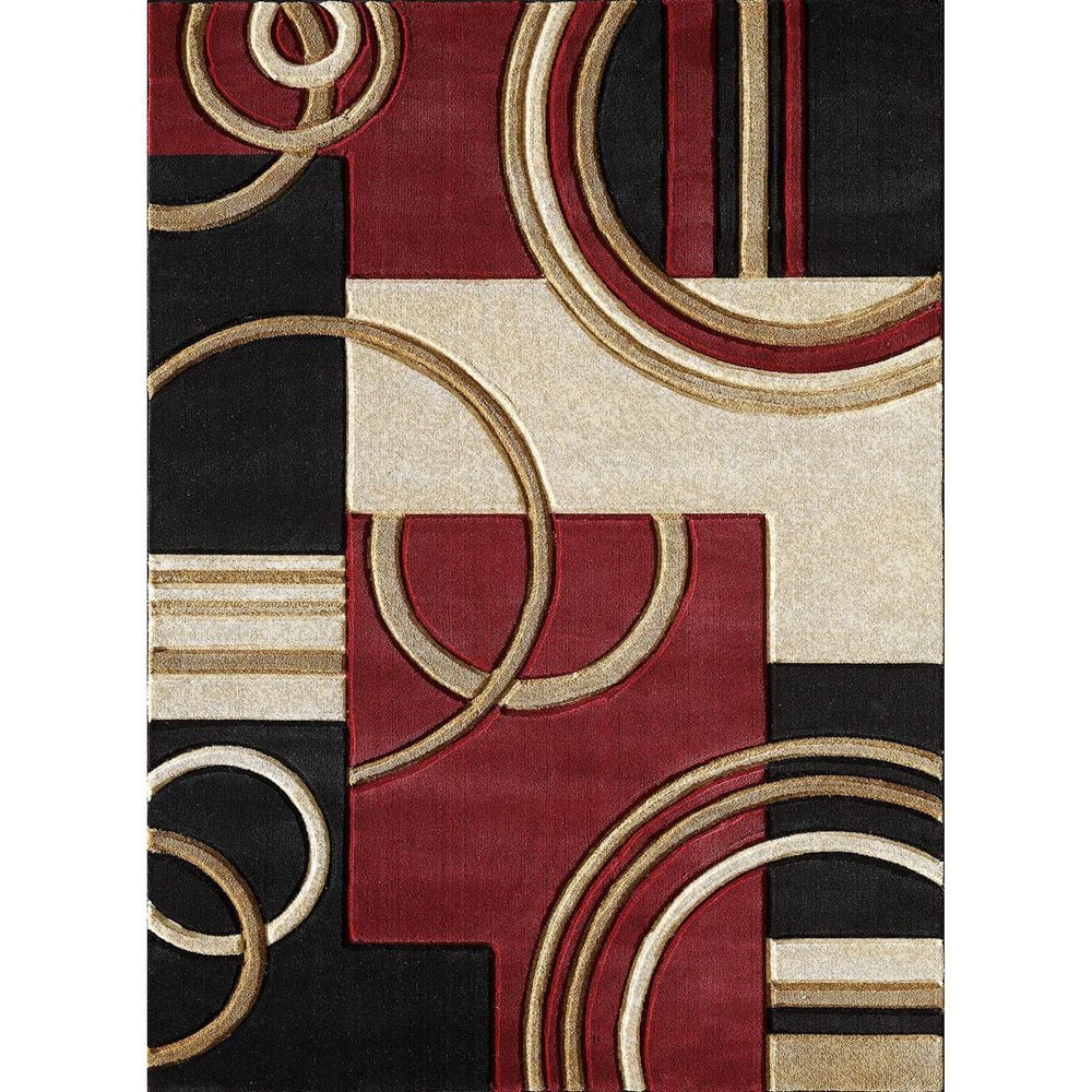 Dark Red Polypropylene 4 ft. x 6 ft. Geometric Indoor Area Rug