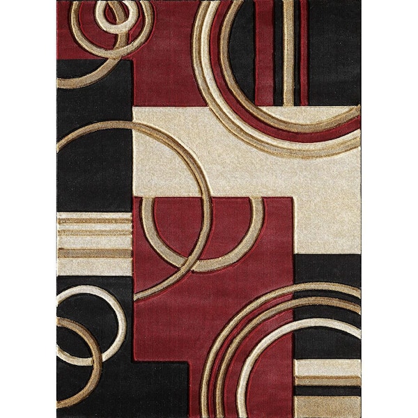 Unbranded Dark Red Polypropylene 4 ft. x 6 ft. Geometric Indoor Area Rug
