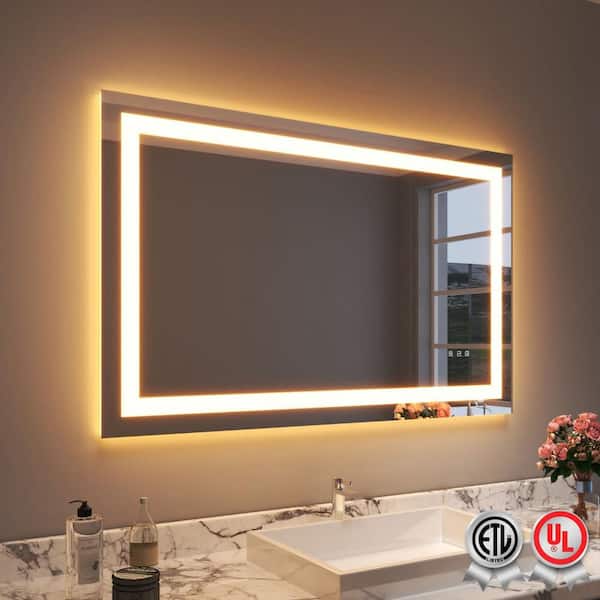 waterpar 48 in. W x 30 in. H Rectangular Frameless Wall Bathroom Vanity Mirror with Backlit and Front Light