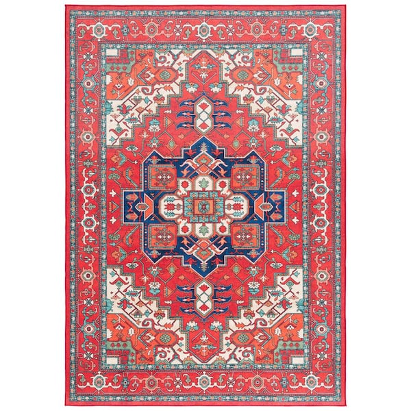 Orlando 9 ft. x 12 ft. Red/Beige Persian Medallion Washable Area Rug
