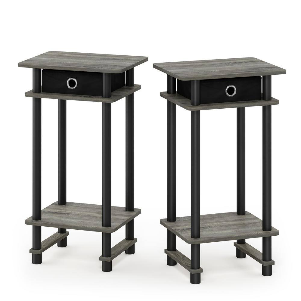 French Oak Grey Rectangular Tall End Table with Storage Bin