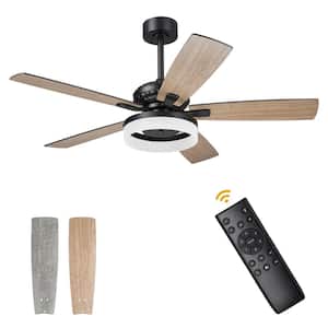 52 in. LED Indoor Black Ceiling Fan with Remote