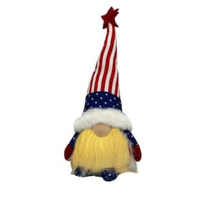 Jute Red White and Blue Fabric Standing Gnome Tabletop Sculpture with LED