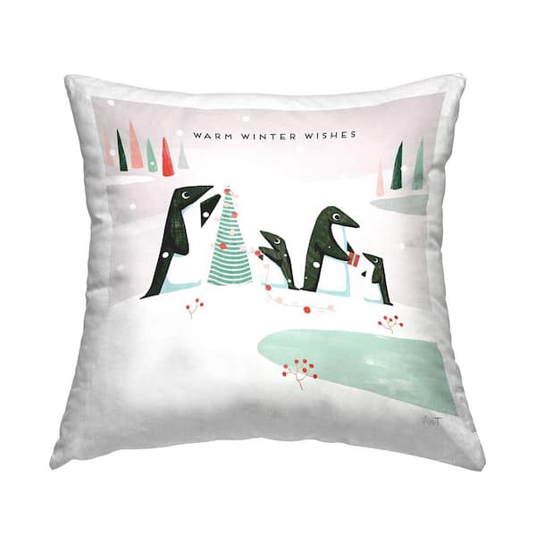 Stupell Industries Warm Winter Wishes Penguins Multi-Color Print Polyester 18in. X 18in. Throw Pillow