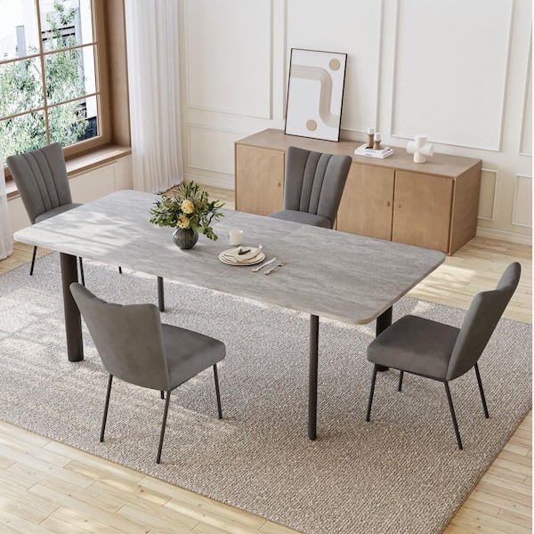 GOJANE 7-Piece Set Gray Chairs and Gray Rectangular Dining Table