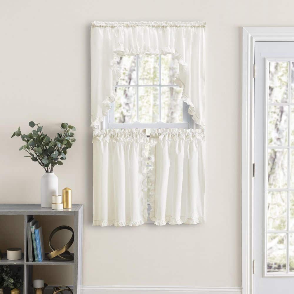 Natural Sheer Cotton Blend Ruffled Rod Pocket Valance 74" x 12"
