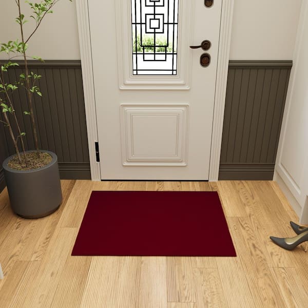 Ottohome Collection Non-Slip Rubberback Modern Solid Design 2x3 Indoor Entryway Mat, 2 ft. 3 in. x 3 ft., Red