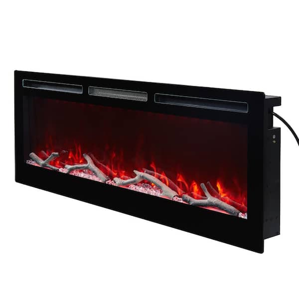 50 in. Wall Mount and Recessed Electric Fireplace in Black